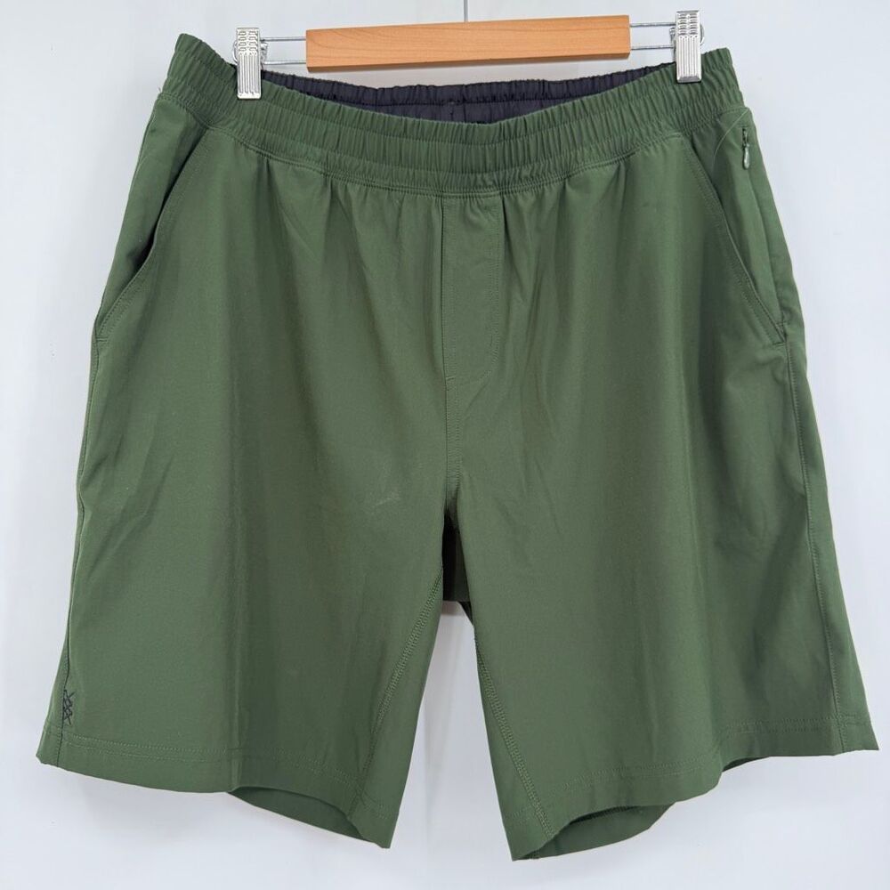 Rhone Mako Athletic Shorts Men’s Large Green Stretch Performance Zip Pocket